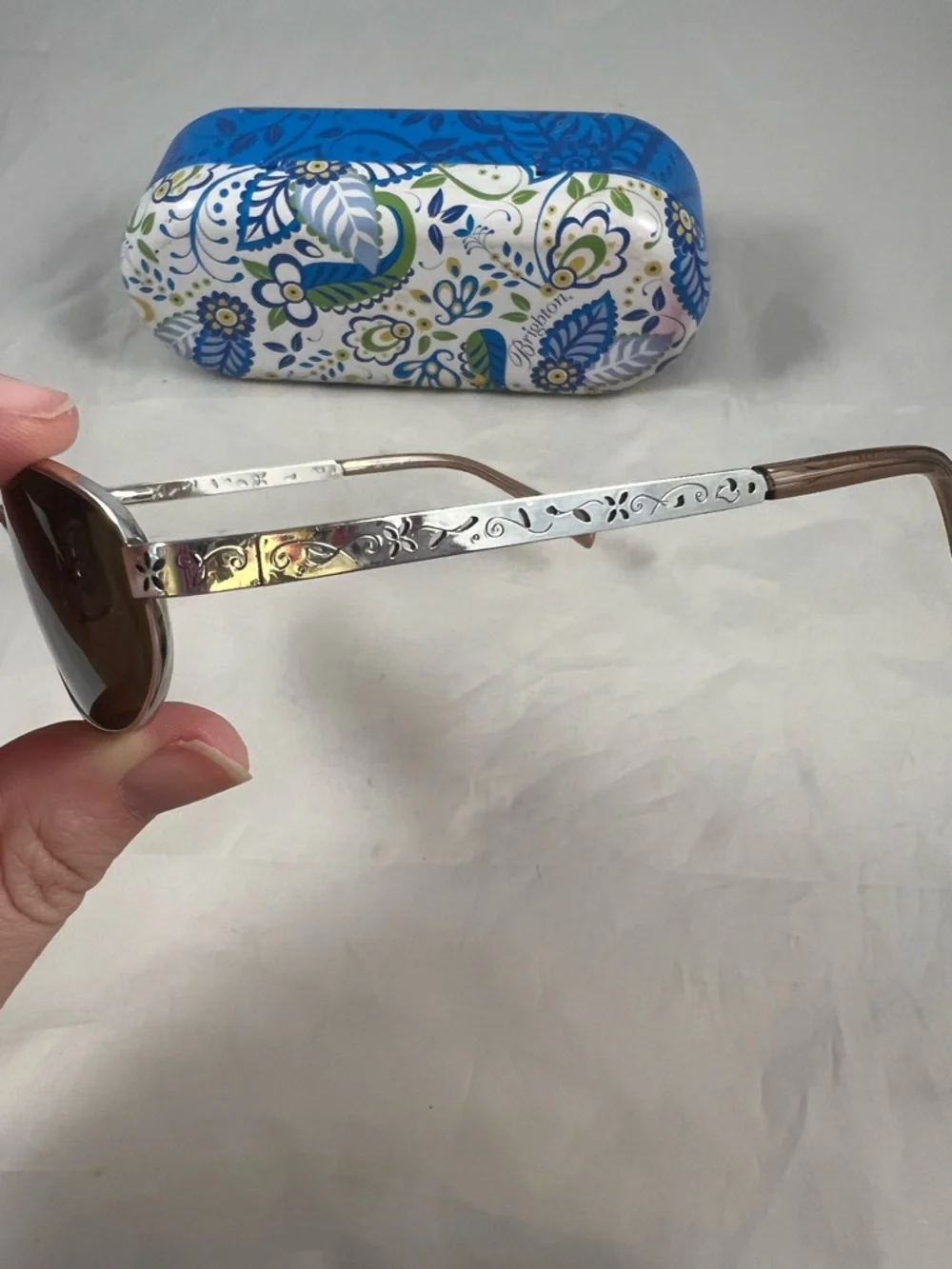 Brighton Women’s Silver Tone Floral Handmade Sunglasses With Case